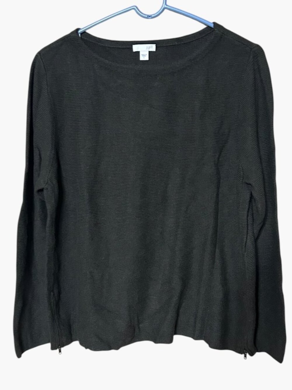J.Jill Women’s Large Olive Green Textured Cotton Blend Pullover Sweater Side Zip